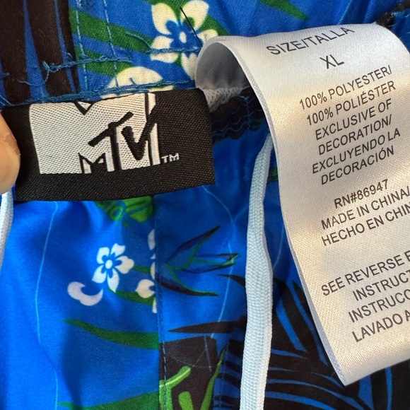 Blue and Green Tropical Board Shorts with Relaxed Fit - Picture 3 of 4